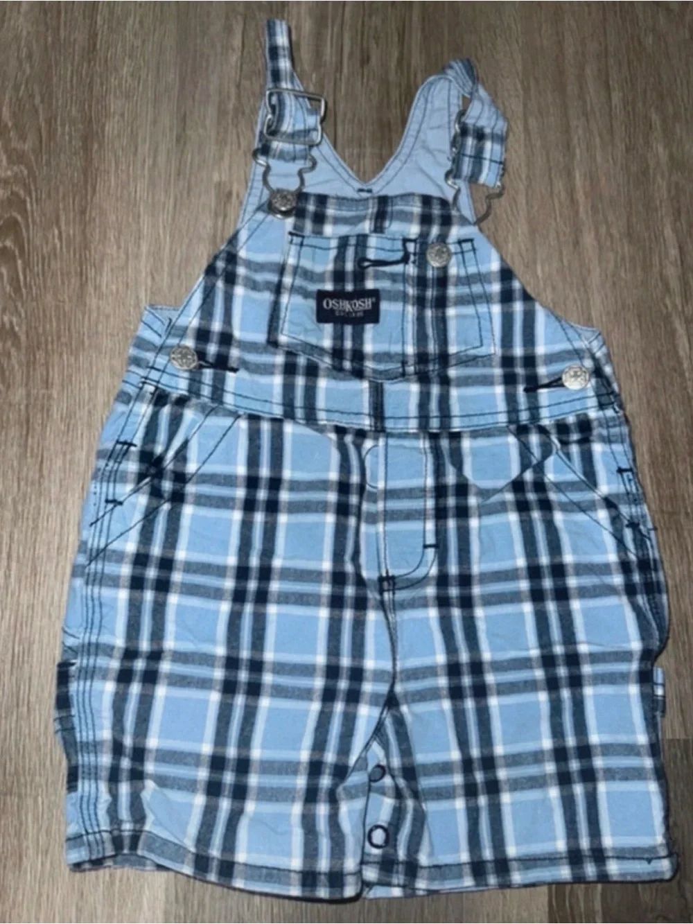OshKosh B'gosh Blue & Navy Plaid Kids Overalls